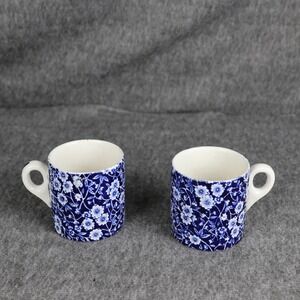 Royal Crownford Calico Coffee Mugs Set Of 2‎ Blue Floral Staffordshire England